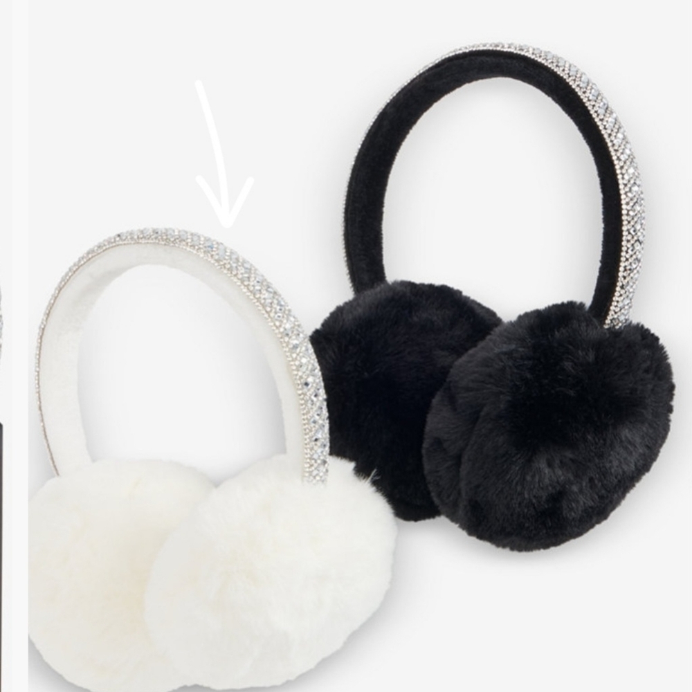 INC Faux Fur Rhinestone Earmuffs Limited Edition Creamy White